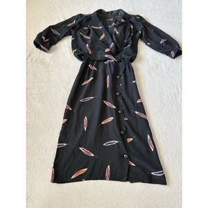 Vintage Nilani Women's 5/6 Blouson Knee Length 100%‎ Silk Long Sleeve Dress 80's